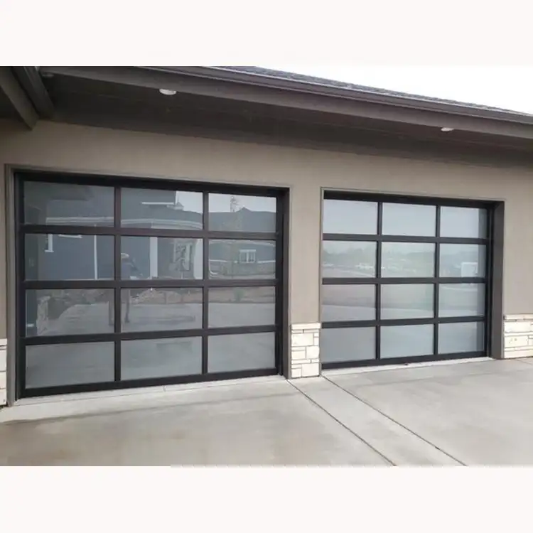 Smoked Modern Glass Garage Door Double Glass Door 16*8' Tempered Glass Garage Doors Price