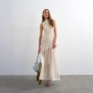 Lin Women's Stretchy <strong>Jersey</strong> High-Neck Short Sleeve <strong>Midi</strong> Length <strong>Dress</strong> - Product Image 1