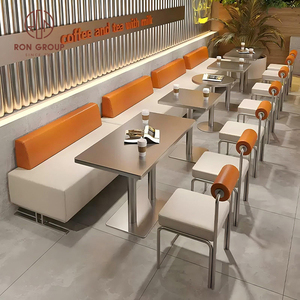 Set di Mobili Commerciali per Ristoranti: Tavoli <span class=keywords><strong>con</strong></span> Struttura in Metallo, Sedie Moderne Arancioni, Divani e Panche <span class=keywords><strong>con</strong></span> Finiture per Caffè, Hotel e Sale da Pranzo - Product Image 2