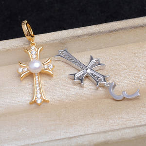 Accesorios para Manualidades, Colgante de Cruz de Plata S925, 5-6 mm, Hueco, para Collar, Adorno Colgante para Fabricación de Joyas con Perlas, Modelo Plateado 6022 - Product Image 1