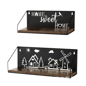 Wooden <b>Wall</b> <b>Mounted</b> Floating <b>Shelf</b> Rectangular Retro Color Single Layer Multipurpose Storage Bookshelf For Bedroom Living Room - Product Image 5