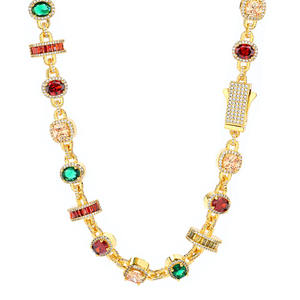 नूओया लक्जरी ज्यामितीय डिजाइन लिंक श्रृंखला हार नए आगमन सोने की प्लेटेड जिरकॉन स्टोन हिप हॉप ठीक गहने - Product Image 6