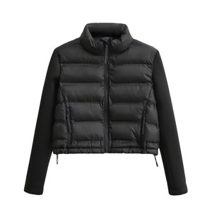 Veste Blazer matelassée en polyester à manches longues vintage pour femmes avec poches Col montant Motif 3D Fermeture éclair Manteaux courts ZA - Product Image 1