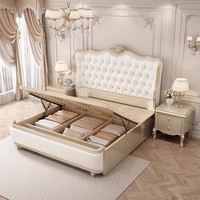 Lit de Luxe Moderne 1,8 M pour Chambre Principale, Style Américain et Européen, Grand Lit Double Haut de Gamme en Cuir Capitonnée pour Mariage