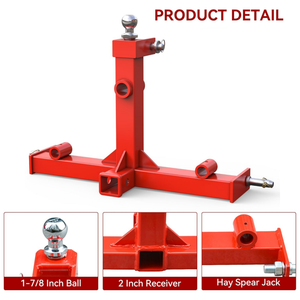 3-Punkt-Schwanenhals-Traktor-Anhängerkupplung für Traktoren der Kategorie 1 Rot Finish <span class=keywords><strong>2</strong></span> "Empfänger kupplung <span class=keywords><strong>2</strong></span>" Schwanenhals kugel - Product Image 3
