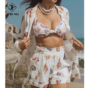 Customized Two Piece Set Women Clothing <b>Short</b> <b>Sleeved</b> Hawaiian Designer Printed <b>Linen</b> <b>Shirts</b> Womens Sets - Product Image 1