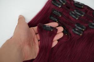 Extensiones de Cabello Humano Remy 100% Naturales con Clip, Juego Completo de 7 Piezas, Extensiones de Cabello Liso con Clip en Color Borgoña # 99J - Product Image 2