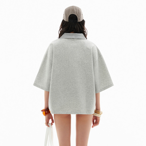 Wholesale Oversized <b>Cropped</b> <b>Polo</b> <b>Shirt</b> with Contrast Collar Casual Short Sleeve Knit Top Summer Preppy Loose Crop <b>Polo</b> - Product Image 5