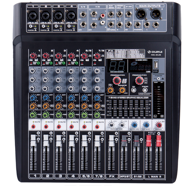 Portable 6 8 12 16 Channels Digital Audio Mixer With USB Audio Interface 7 Band EQ Stereo Mixing Board For Live Streaming Stage