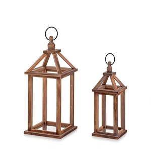 Farmhouse Wood Candle <strong>Lantern</strong> <strong>Set</strong> 12" 16" Rustic Design for Home Decor Wedding Centerpieces Indoor/Outdoor Fireplace - Product Image 5