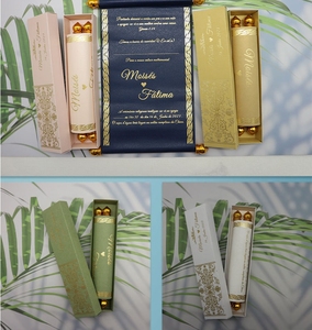 Cartes d'invitation de mariage à défilement en papier avec <span class=keywords><strong>enveloppe</strong></span>, estampage en feuille d'or personnalisé unique - Product Image 3
