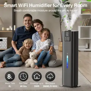 RUNAL Humificador 8L Humidificador grande capacité Humidificateur d'air ultrasonique intelligent à vapeur chaude et froide de 8 litres pour la maison