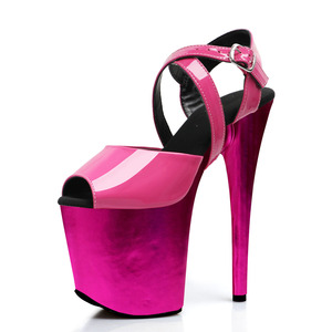 Zapatos de Baile <span class=keywords><strong>Fucsia</strong></span> Sexys con Punta Abierta y <span class=keywords><strong>Tacón</strong></span> Delgado, Estilo Exótico, Sandalias de <span class=keywords><strong>Tacón</strong></span> Alto de 20 cm (8 Pulgadas) para Pole Dance, Actuaciones en Discotecas y Escenarios - Product Image 1