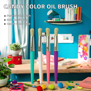 Candy Color Plastic Handle Aluminum Ferrule Oil Paint <b>Brush</b> <b>Round</b> Head Pure /Bristle - Product Image 2