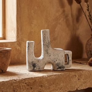 Jarrón Rústico de Terracota con Diseño Geométrico Abstracto y Doble Boquilla, Maceta de Cerámica para Mesa, Exportador Mayorista - Product Image 2