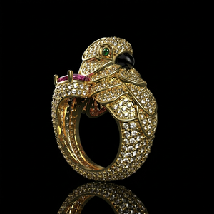 Anillo de Lujo para Mujer con Diseño de Loro, Diamantes Cultivados en Laboratorio con Corte Brillante, Chapado en Plata, Anillo Personalizado con Diseño Animal, Certificado IGI - Product Image 1