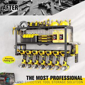 Organizador de Herramientas Eléctricas de Alta Resistencia para Montaje en Pared, Capacidad de Carga de 300 Libras, Estante de Tres Niveles con Siete Soportes para Taladros - Product Image 5