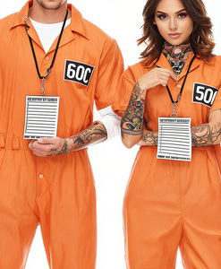 Costume <span class=keywords><strong>de</strong></span> couple <span class=keywords><strong>de</strong></span> prisonniers adultes, combinaison orange <span class=keywords><strong>de</strong></span> détenu pour fête d'Halloween, cosplay - Product Image 6