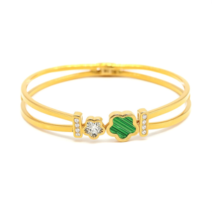 Fashion <b>Bangle</b> 316L Stainless Steel PVD Gold Plating Green Inlay With Diamond Accents - Product Image 2