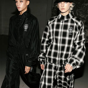 Ensemble de survêtement à carreaux pour <span class=keywords><strong>homme</strong></span>, 2 pièces, veste zippée surdimensionnée et pantalon <span class=keywords><strong>large</strong></span>, tenue décontractée streetwear - Product Image 3