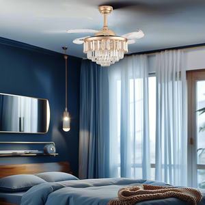 Ventilateur de plafond LED de luxe 42 pouces à moteur DC réversible, design européen, télécommande, cristaux invisibles rétractables, 3 éclairages modifiables, 6 vitesses - Product Image 5