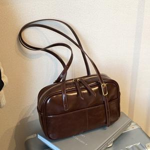 Venta directa de fábrica, bolso de hombro brillante marrón retro para mujer, bandolera práctica de gran capacidad - Product Image 1