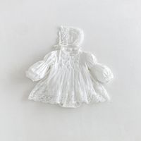 Robe-bodysuit à manches longues pour bébé fille avec broderie en dentelle et ourlet à volants, combinaison d'automne avec bonnet assorti