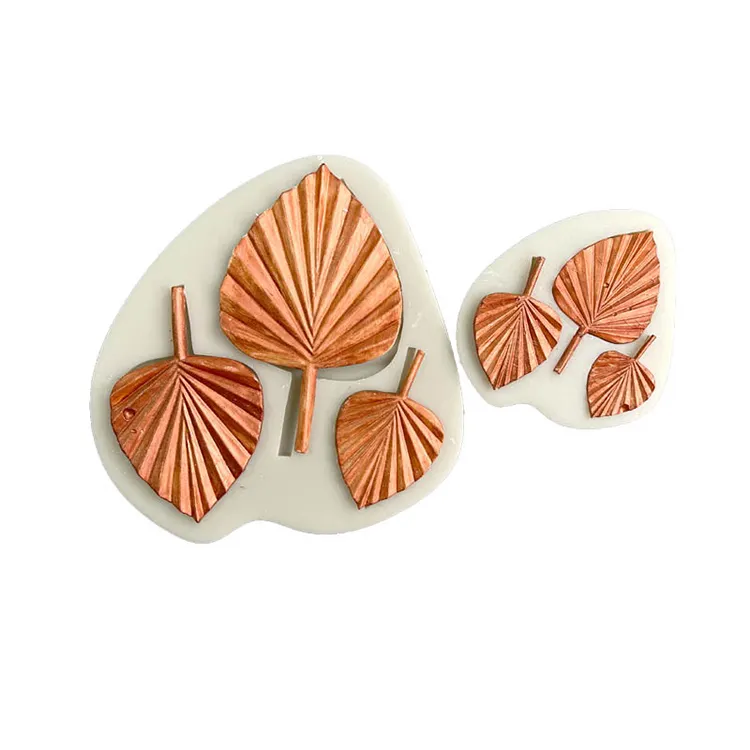 Fan Leaf Cake Topper Silicone Mold Flower Palm Leaves Fondant Cake Molds Chocolate Candy Crafts Baking Tools Cake Decorations