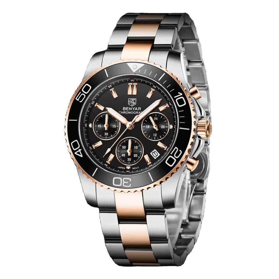 Benyar s002 Men's Watch Seiko -VD53 Men's Watch Multi-Function Chronograph Light Calendar Steel Watch Waterproof men