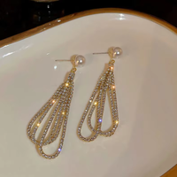 Pendientes Largos de Moda Coreana Vintage para Mujer, con Diamantes Brillantes y Aleación