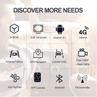 Kamera mobil Android 8.1 2CHS, 2 + 32G SmartMirror kamera mobil streaming langsung dua lensa carplay mirrorless dash cam untuk keamanan mobil