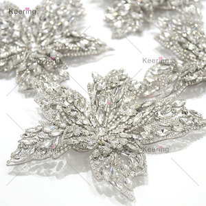 WRP-120 Sắt Thủy Tinh Sang Trọng Beaeds Bạc 3D Hoa Rhinestone Đính Embellishments Cho Dresses - Product Image 4