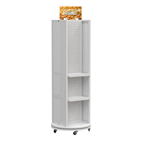 Support de panneau perforé multi-faces sur pied avec base rotative, étagère de présentation polyvalente avec crochets et panneau