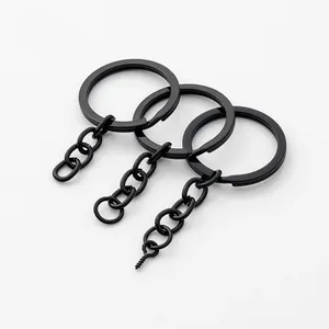 25-35mm Black Metal Flat Key Chains Kit Split Key Rings with Chain Jump Ring Screw Eye Pins Bulk for DIY Keychain Jewelry Making