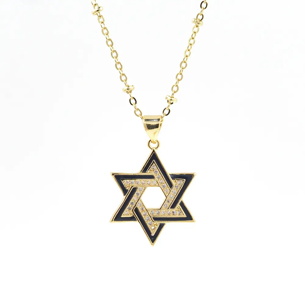 Mode Israel Ster Van David O-Ketting Ketting Verguld Koperen Zirkoon Solomon Joodse Sieraden Cadeau Voor Mannen Vrouwen