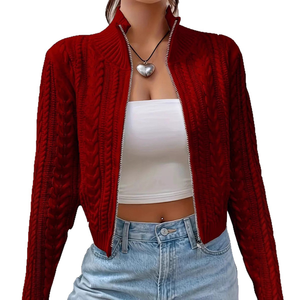 Nuevo Cárdigan Corto de Punto para Mujer, con Cuello y Cremallera, Manga Larga, Diseño Trenzado, para Primavera y Otoño - Product Image 2