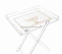 Plateau de table pliable élégant en acrylique transparent Judaica pour Hanouka avec revêtement en similicuir