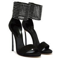 Sandales à talons hauts pointus antidérapantes sexy noires à bout ouvert pour femmes
