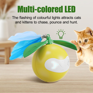 <b>Interactive</b> Lemon-Shaped <b>Cat</b> <b>Toy</b> Smart Automatic Rolling Ball with Feather & Sound Pet <b>Toy</b> for Boredom Anxiety Relief - Product Image 2