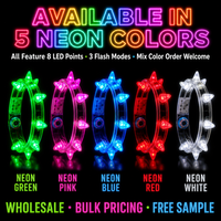 Bracelet lumineux clignotant à 8 LED en gros, bracelet fluorescent pour fête, rave, concert, accessoires de fête qui brillent dans le noir