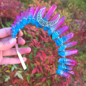 Elegante Fascia per Capelli con Corona a Mezzaluna in Cristallo Naturale Elettroplaccato Colorato, Stile Wicca, Blu Scuro e Nero - Product Image 4