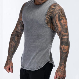 カスタムメンズフィットネス服ジムタンクトップコットンリブタンクトップノースリーブTシャツジムメンズウォッシュドタンクトップ - Product Image 3