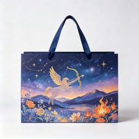 Sac en papier haut de gamme à thème zodiacal avec poignée en ruban gaufré 3D, sac de shopping écologique personnalisé avec logo imprimé