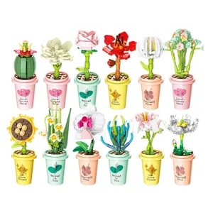 JK2658 Milch tee Tasse Blume Bonsai Rose Lilie Orchidee Pflanze Topf kreative Dekoration Mini Baustein Spielzeug Kind