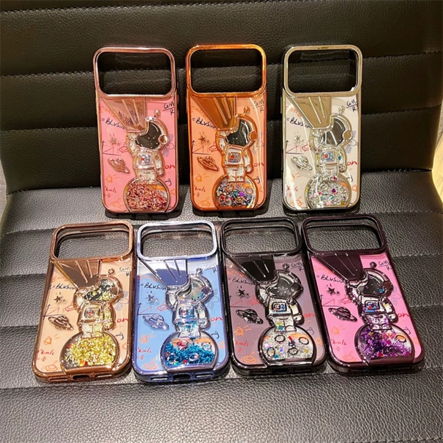 Bling Space Tpu Flowing Glitter Phone case for iPhone 17 Air 16 Pro Max Telescope Flow Astronaut Electroplated Back Cover