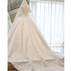 AL1115 Vintage satén vestido <span class=keywords><strong>de</strong></span> novia <span class=keywords><strong>2022</strong></span> nuevo estilo <span class=keywords><strong>de</strong></span> un hombro cola grande francés <span class=keywords><strong>luz</strong></span> blanca cristal volantes decoración para novias - Product Image 6