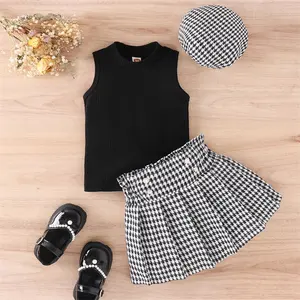 1-5 Years Baby Clothing Sets Girl Plaid Skirt and Shirt Set with Hat Fashion Summer Girls Children Clothing Lot Wholesale