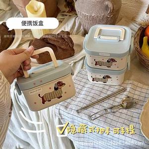 Cute Pink Layered Lunchbox Cartoon Cat Design <b>Large</b> Capacity Portable Rectangle Canteen Bowl With <b>Plastic</b> Lid - Product Image 5