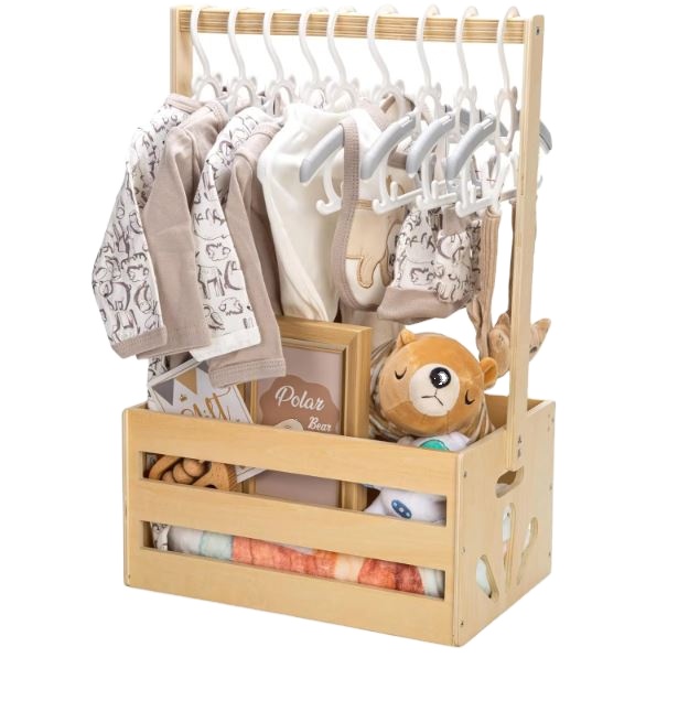 Custom Wooden Baby Shower Crate Closet, Baby Storage Crate Hamper with Handle, Basket Pregnancy Gifts for New Parents