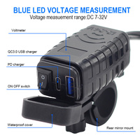 Pengisi Daya Ponsel USB untuk Sepeda Motor, Pengisi Daya Ponsel Sepeda Motor Dual Port QC+PD 3.0 dengan Voltmeter, Sakelar ON/OFF & Sekring